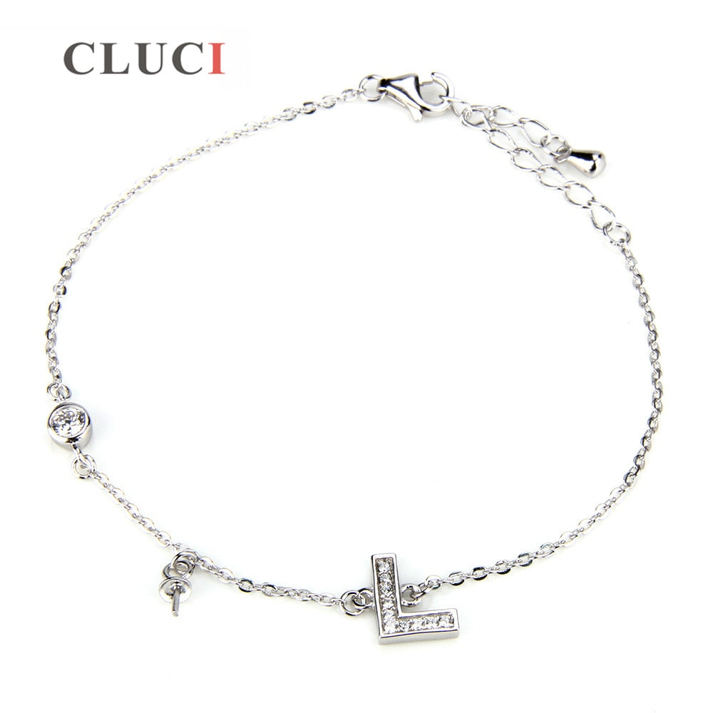 925 sterling silver bracelet accessory letter L Women/Men Charm Bracelet & Bangle Fit Charm Bracelet to match pearls