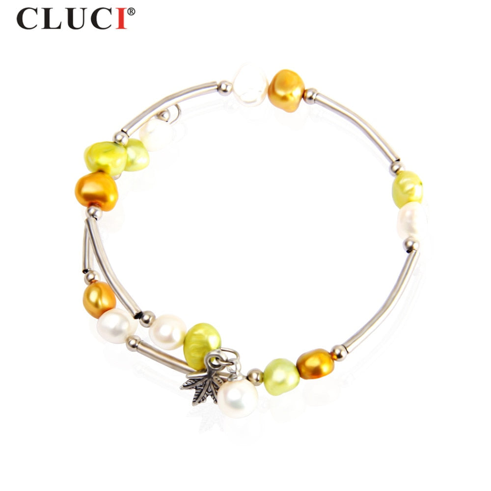 Beautiful Color Champagne & white Pearl Bracelet silver plated For Women birthd Gift Jewelry Accessories