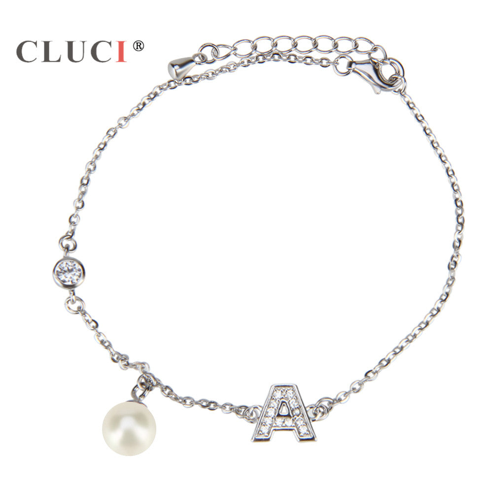 Charm Style Bracelet Letter A Zirconia Bracelets & Bangles, akoya beads, 4 colors can choose