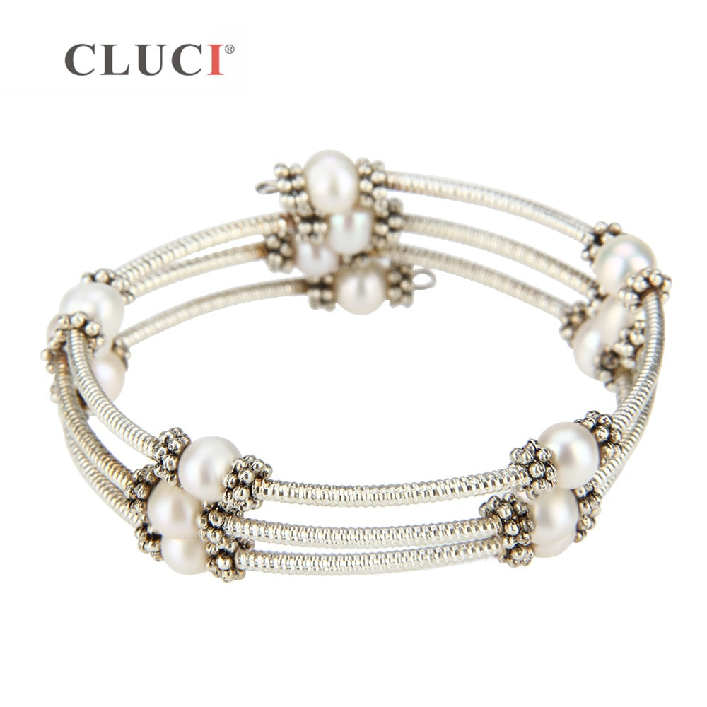 Classic white pearls Charm bracelet adjustable silver plated wire wrap bracelet nice women wedding jewelry