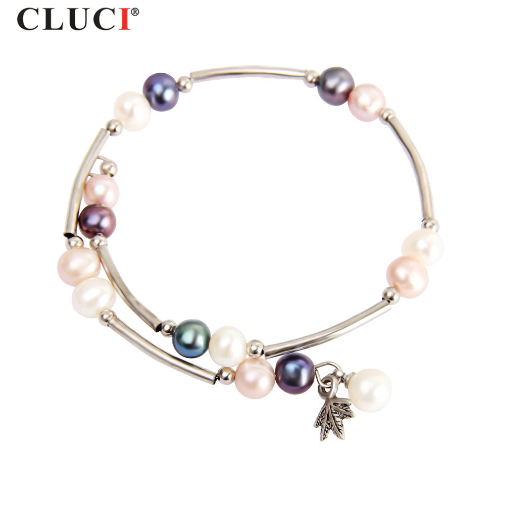 Coloful White ,Purple, Black Pearl Bracelet silver plated For Girls Party Jewelry Accessories