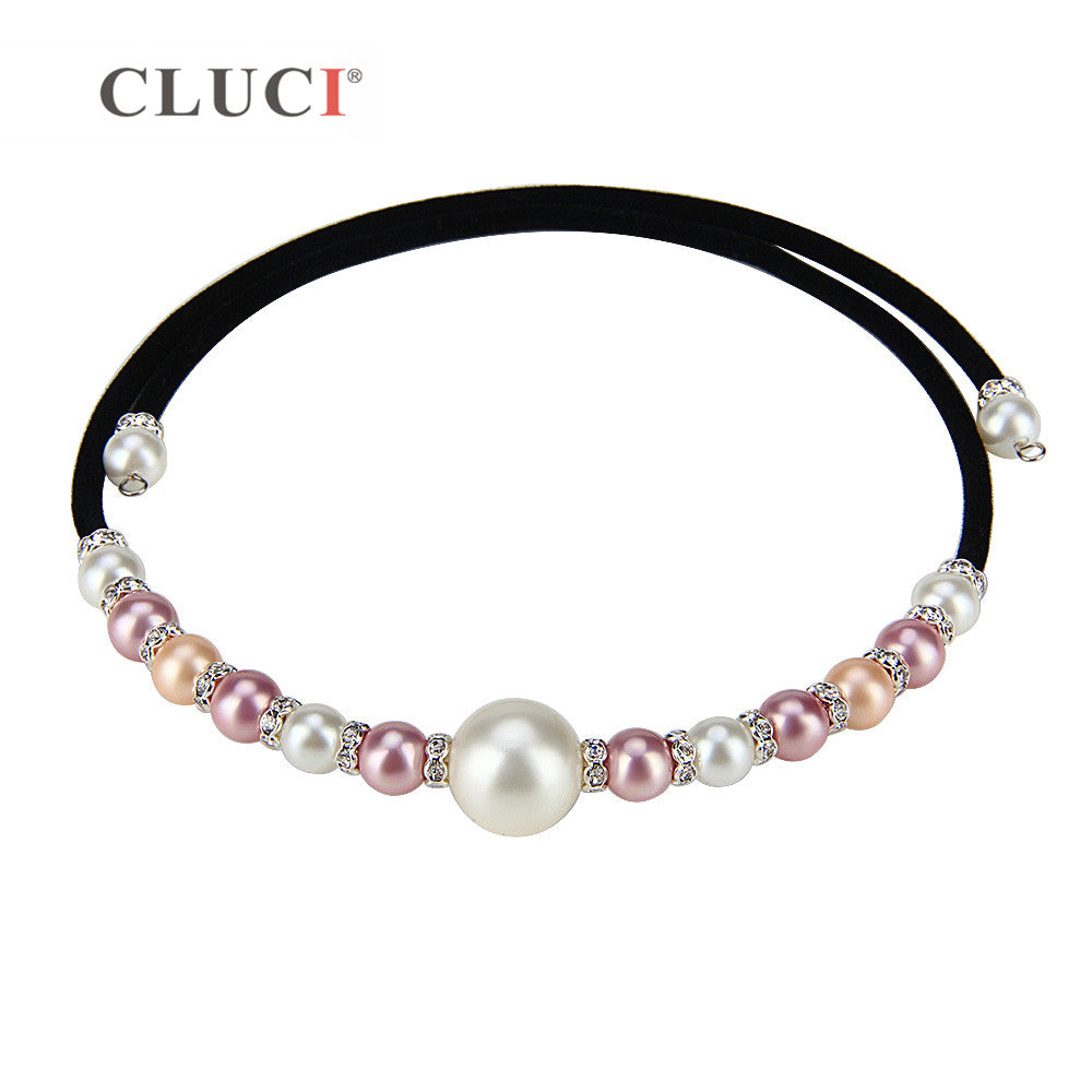 Dazzling Zircon neckalces 3pcs/pack shell pearl/coral/zircons black/brown rope chain jewelry Necklace for women party