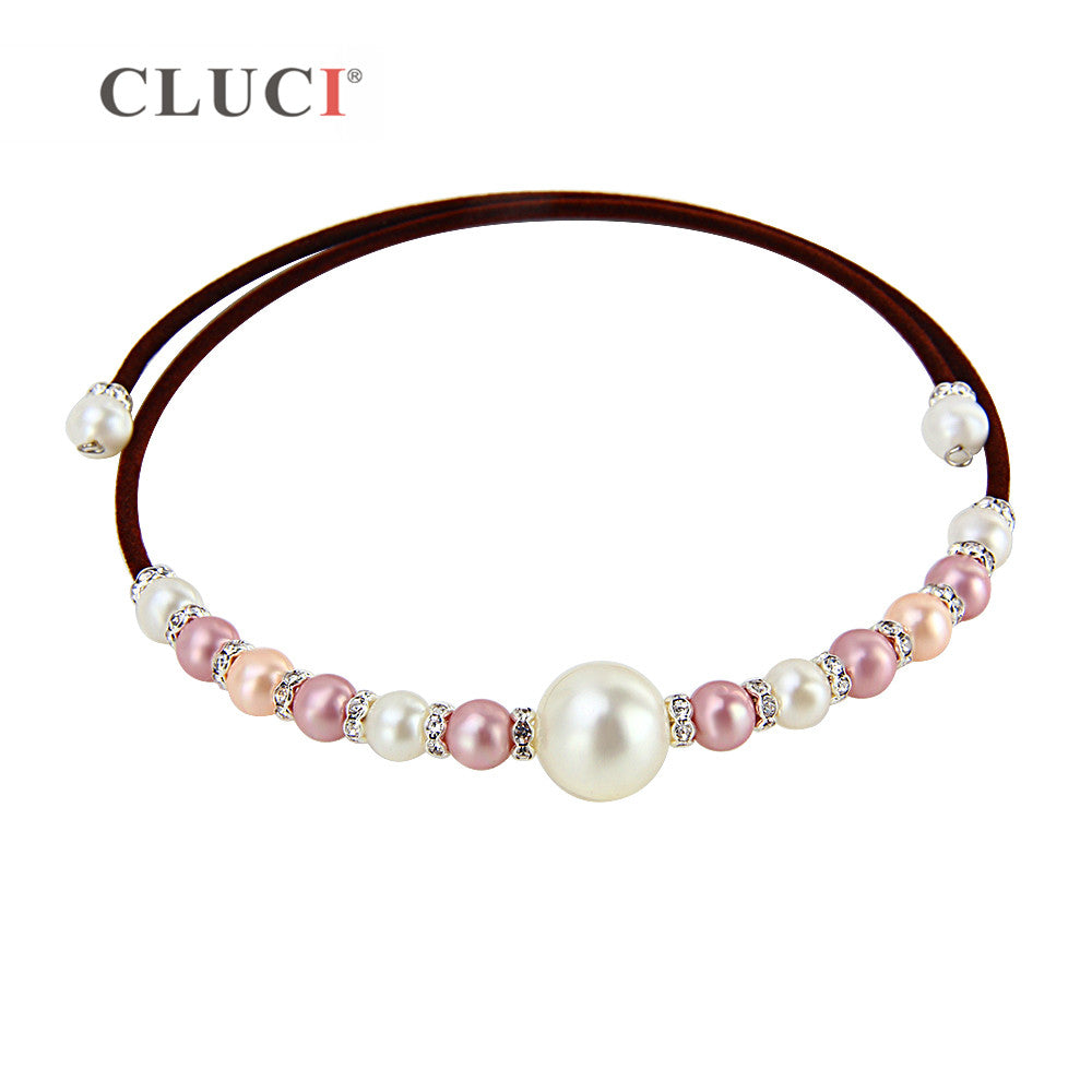Dazzling Zircon neckalces 3pcs/pack shell pearl/coral/zircons black/brown rope chain jewelry Necklace for women party