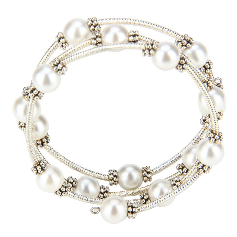 intage black & white shell pearls wire wrap bracelet adjustable silver plated bracelet jewelry Women Bracelet Jewelry