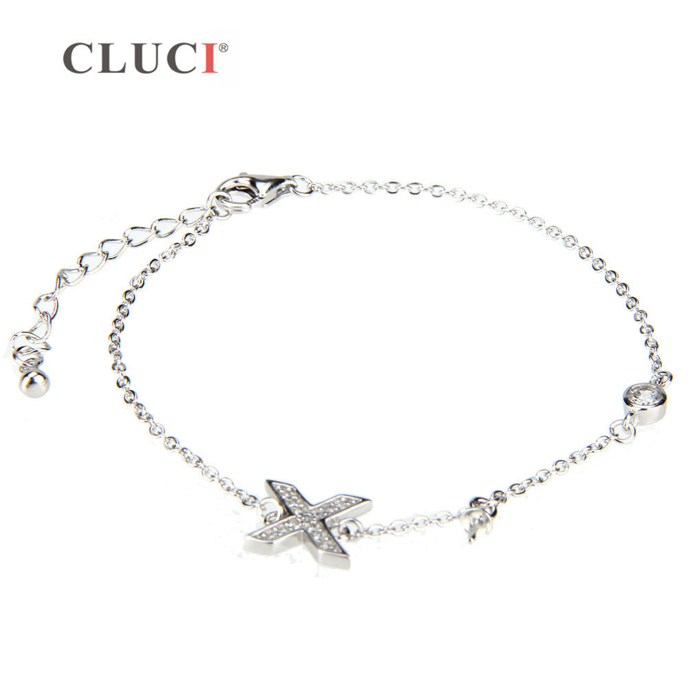 lobster clasp 925 sterling silver pearls bracelet accessories with Letter X charms Charm Bracelets & Bangles for Men/Women