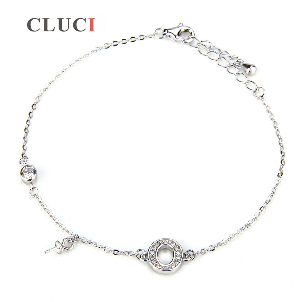 women hand jewelry lobster clasp 925 sterling silver pearls bracelet accessory letter O design Charm Bracelet & Bangle
