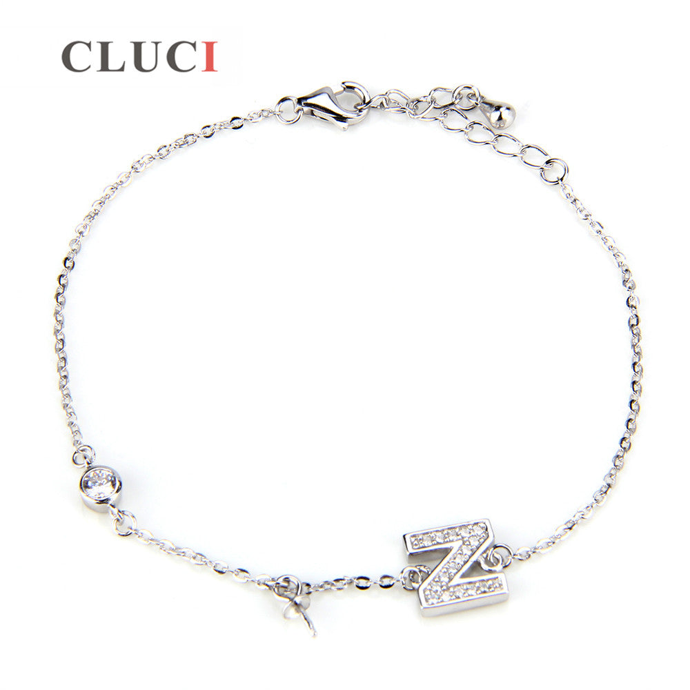 women jewelry 925 sterling silver bracelet fitting letter Z charm bracelet accessory  , for stick pearl on