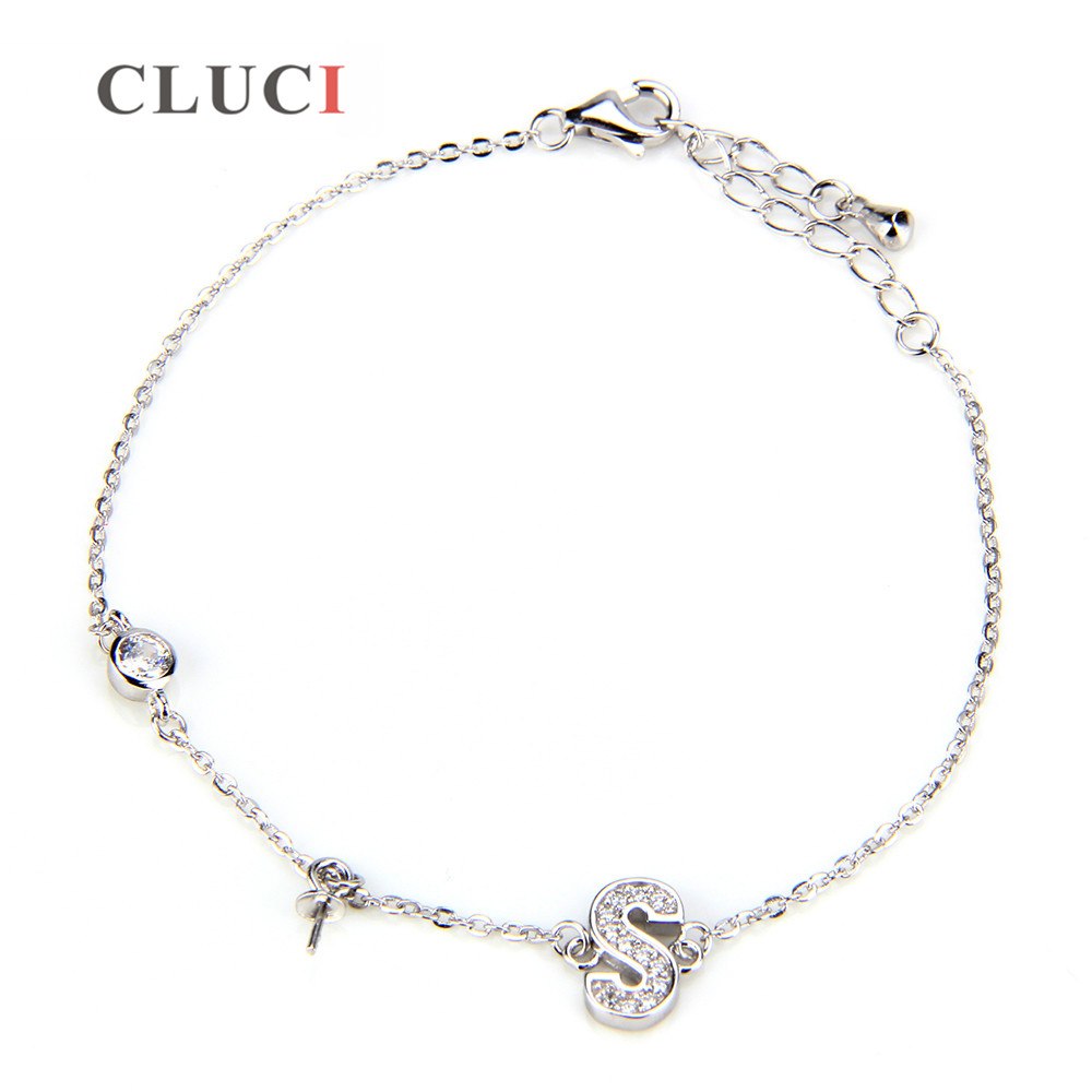 women jewelry Letter S lobster clasp 925 sterling silver bracelet accessories pearl seat for DIY pearls bracelet