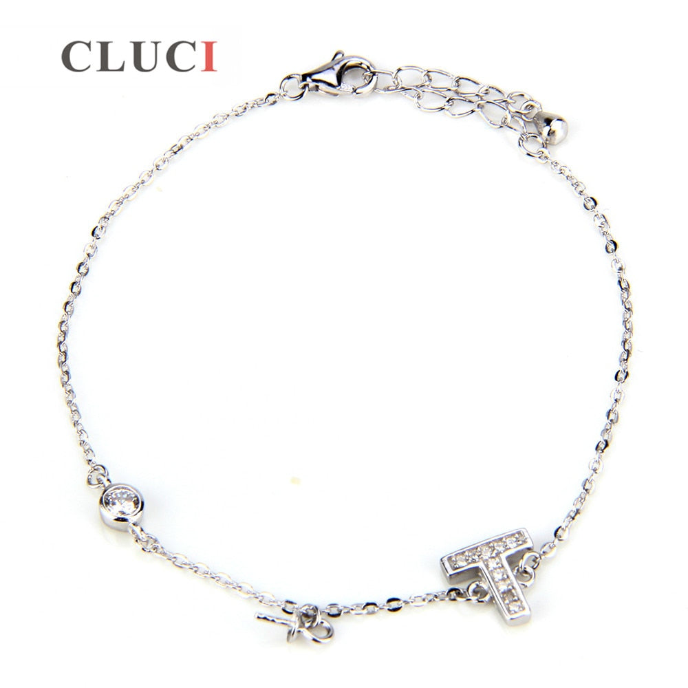 women jewelry Letter T lobster clasp 925 sterling silver pearl Adjustable String Bracelets Lucky CharmTrendy Jewelry Gift