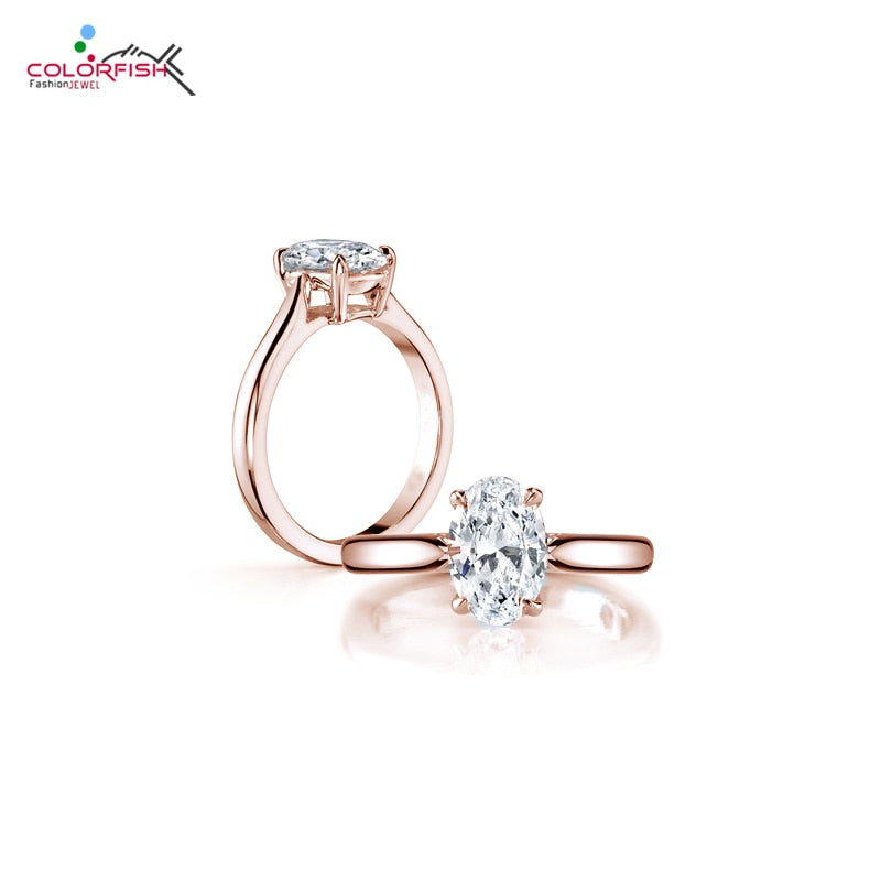 Brand Luxury Solitaire Engagement Ring Solid 925 Sterling Silver Rose Gold Filled 2 Carat Oval Sona Rings For Women