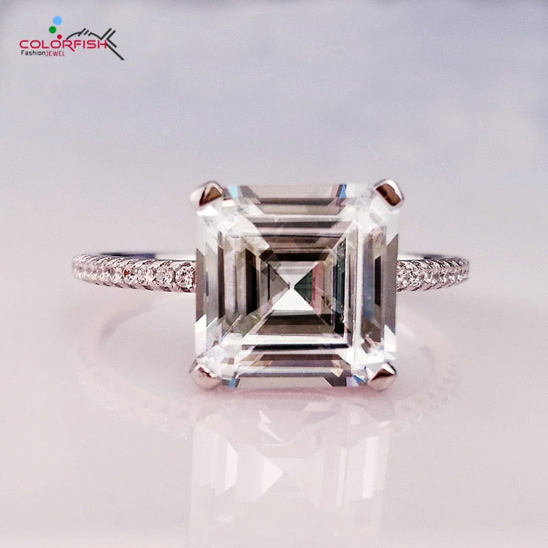 Luxury 4 ct Asscher Cut Solitaire engagement rings For women Synthetic SONA Authentic 925 sterling silver Wedding Ring