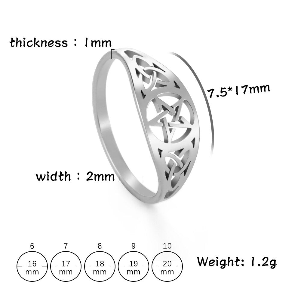COOLTIME Pagan Symbol Pentagram Ring for Men Women Silver Color Stainless Steel Star Rings Engagement Wedding Gift Jewelry Win