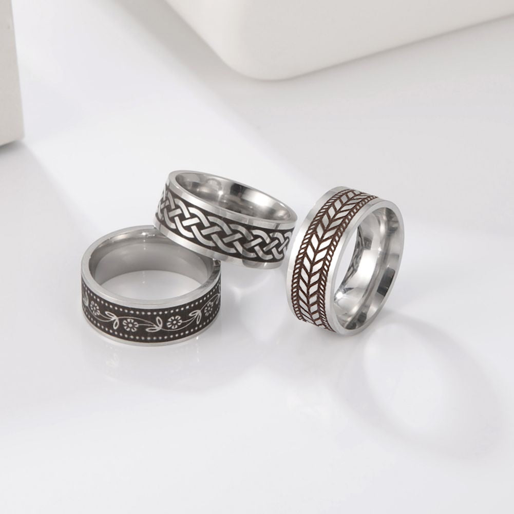 COOLTIME Viking Runes Stainless Steel Ring Amulet Vintage Signet Celtics Knot Finger Rings for Men Women Jewelry High Quality