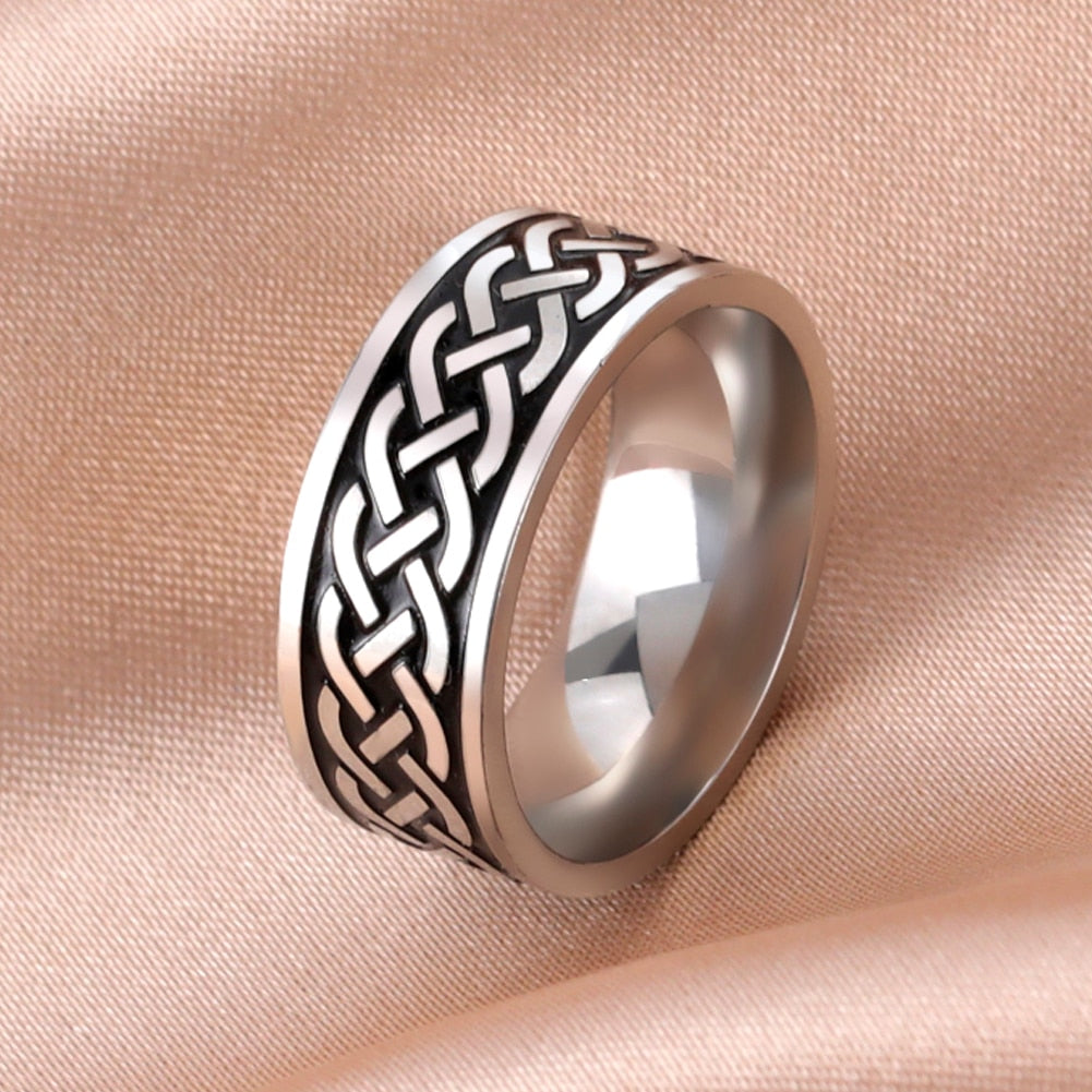COOLTIME Viking Runes Stainless Steel Ring Amulet Vintage Signet Celtics Knot Finger Rings for Men Women Jewelry High Quality