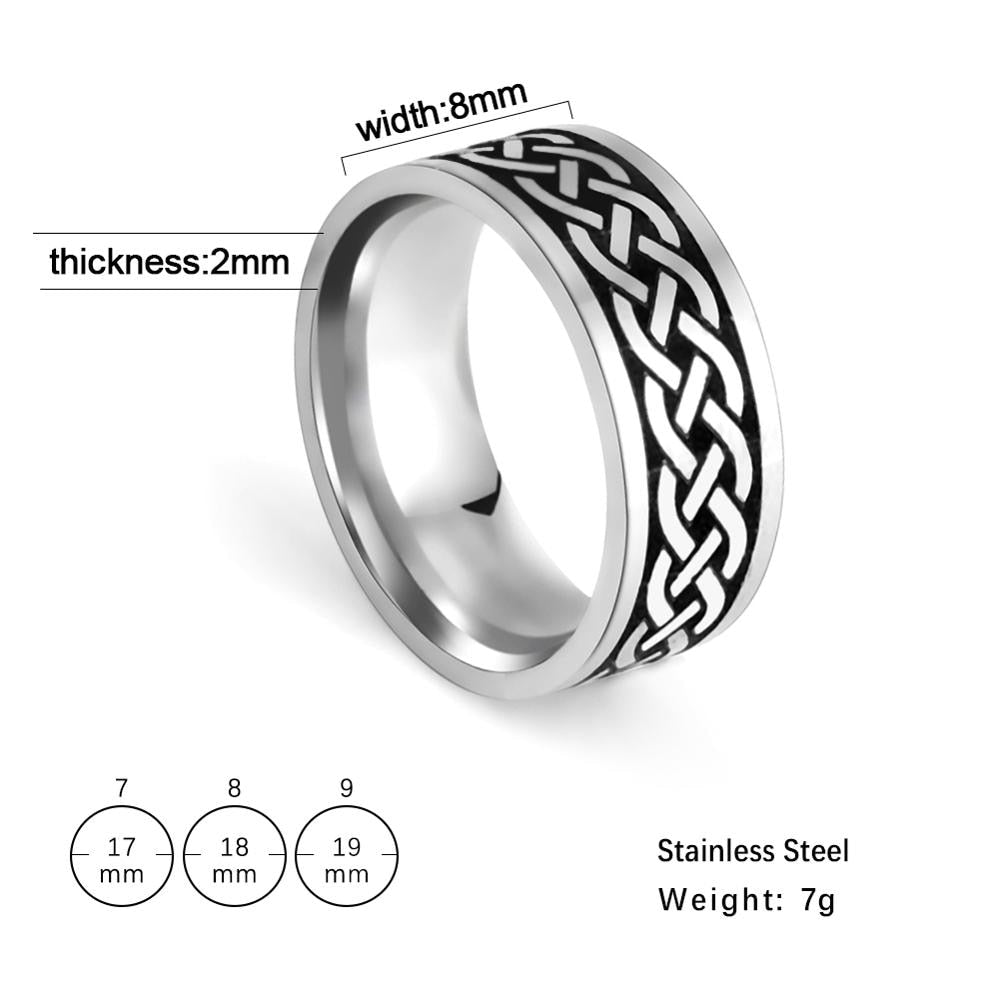 COOLTIME Viking Runes Stainless Steel Ring Amulet Vintage Signet Celtics Knot Finger Rings for Men Women Jewelry High Quality