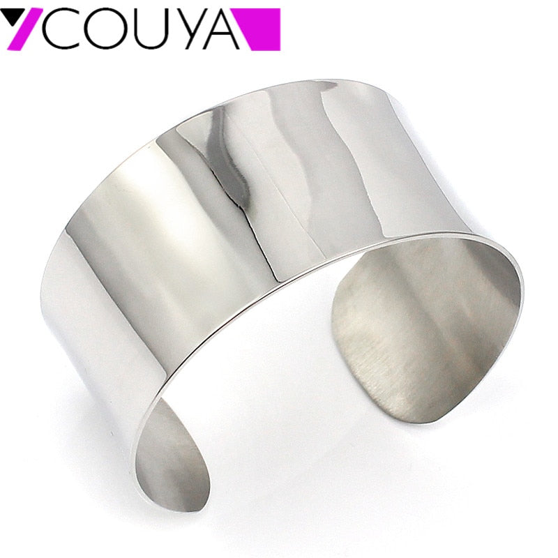 2020 new Fashion promotion stainless steel silver wide plain shiny cuff bangle bracelets for women jewelry Free shipping