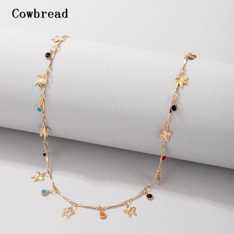 COWBREAD Colorful Necklace for Women Bohemia Choker Bamboo Chain Necklace Short  Jewelry Women's Neck Chain
