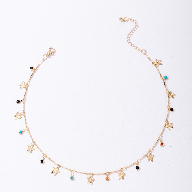 COWBREAD Colorful Necklace for Women Bohemia Choker Bamboo Chain Necklace Short  Jewelry Women's Neck Chain