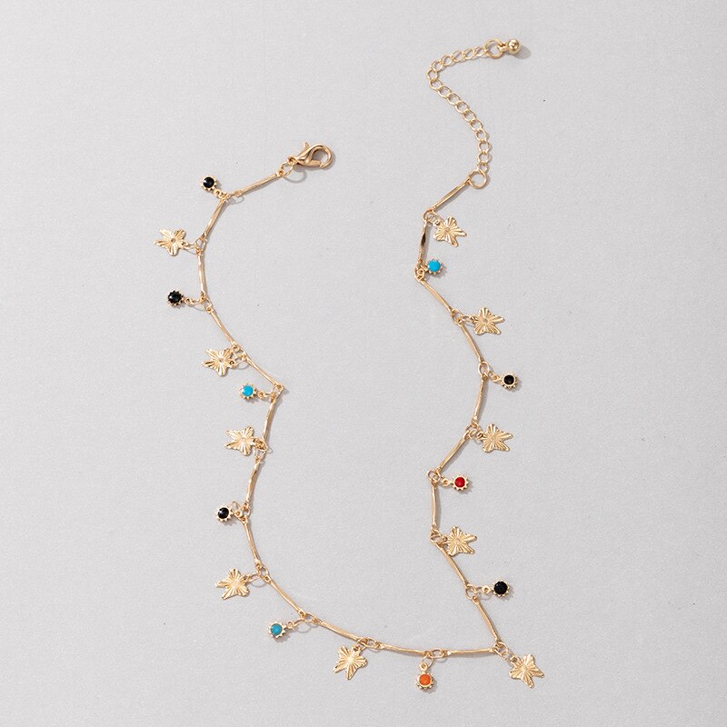 COWBREAD Colorful Necklace for Women Bohemia Choker Bamboo Chain Necklace Short  Jewelry Women's Neck Chain