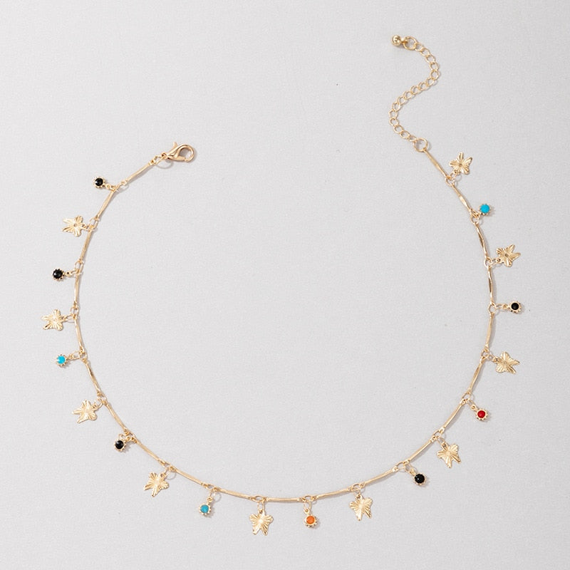 COWBREAD Colorful Necklace for Women Bohemia Choker Bamboo Chain Necklace Short  Jewelry Women's Neck Chain