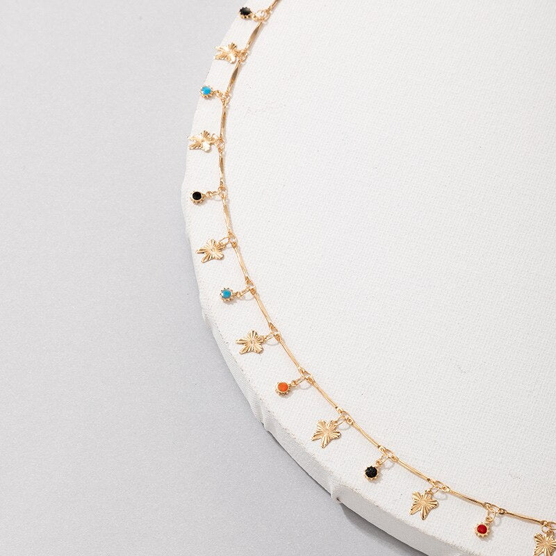 COWBREAD Colorful Necklace for Women Bohemia Choker Bamboo Chain Necklace Short  Jewelry Women's Neck Chain