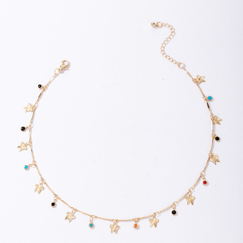 COWBREAD Colorful Necklace for Women Bohemia Choker Bamboo Chain Necklace Short  Jewelry Women's Neck Chain