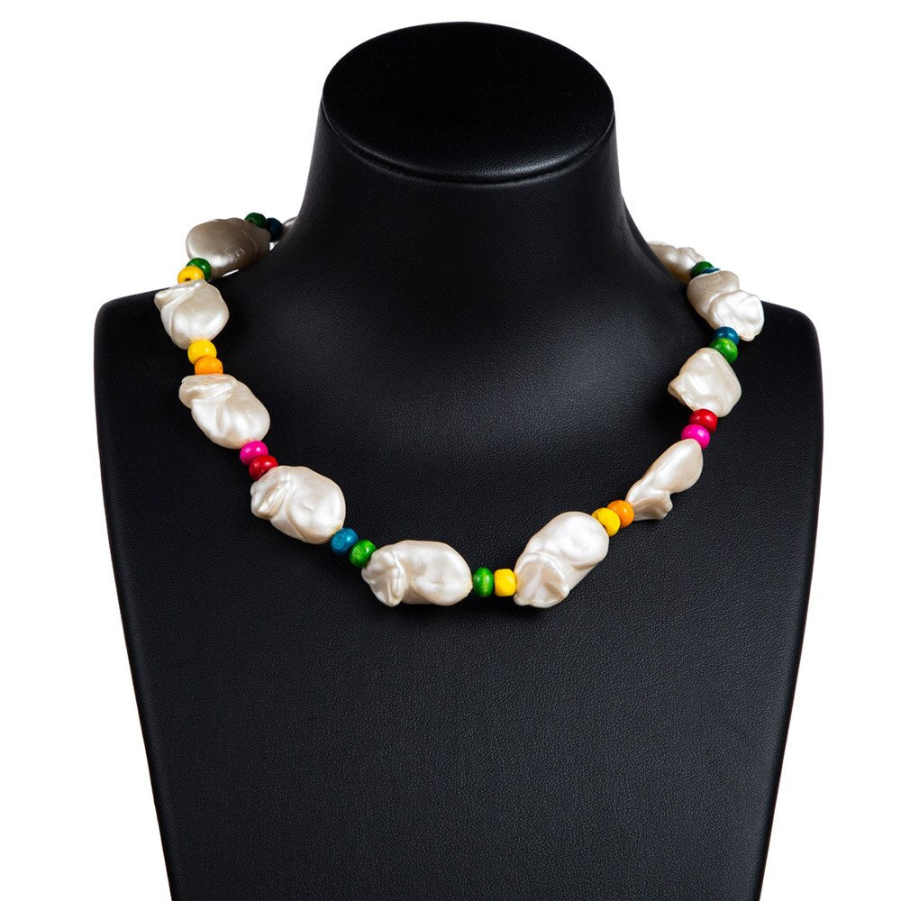 COWBREAD Trend Women Necklace Imitation Pearl Choker Simple Necklace Bohemian Wild Clavicle Chain Neck Jewelry