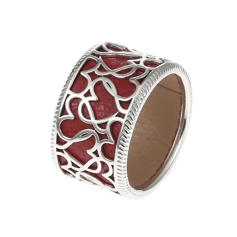 Heart Silver Ring For Women Reversible Sides Leather 925 Sterling Silver Ring Hollowing Blue Band Bague Brand Jewelry