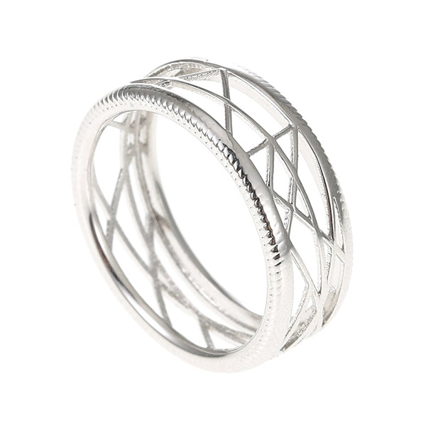 New Women Solid 925 Sterling Silver Rings Hollow Geometry Fashion Jewelry Rings Gift For Girls Leather Interchange Ring