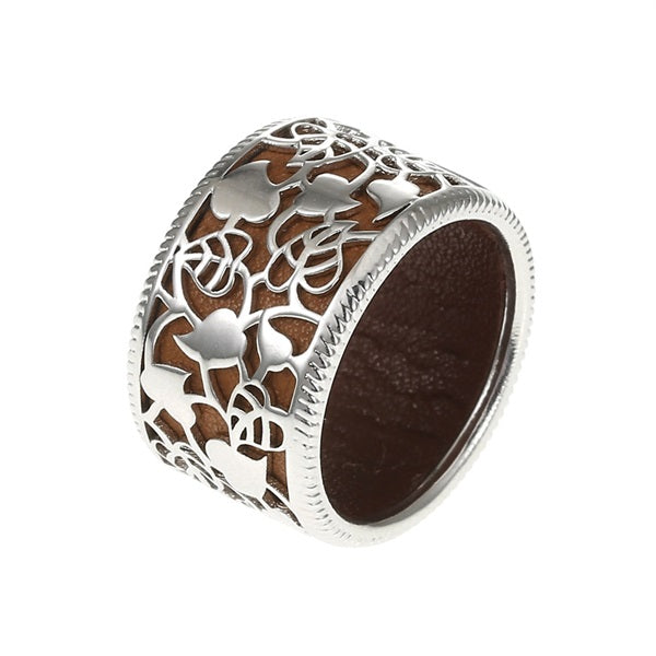 Rattan Flower Pure Silver Retro Classic Ring For Woman Bijouterie Transform Leather Color Rings Patent Unique Design