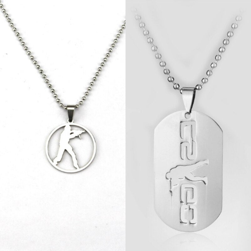 CS GO Necklace Counter Strike CSGO Logo Dog Tag Silver Color Pendant Statement Stainless Steel Jewelry Men