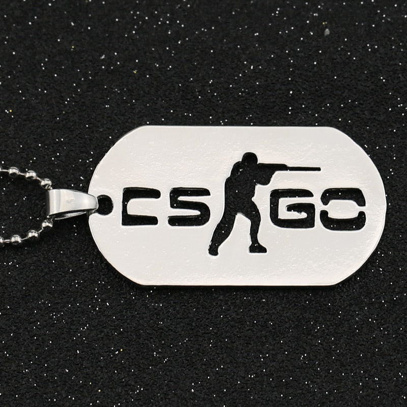 CS GO Necklace Counter Strike CSGO Logo Dog Tag Silver Color Pendant Statement Stainless Steel Jewelry Men
