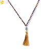 CSJA 2021 Natural Gem Stone Tiger Eye Charm Necklace for Men 6mm 108 Beads Reiki Buddha Champagne Tassel Ethnic Jewellery F139