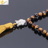 CSJA 2021 Natural Gem Stone Tiger Eye Charm Necklace for Men 6mm 108 Beads Reiki Buddha Champagne Tassel Ethnic Jewellery F139