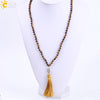 CSJA 2021 Natural Gem Stone Tiger Eye Charm Necklace for Men 6mm 108 Beads Reiki Buddha Champagne Tassel Ethnic Jewellery F139