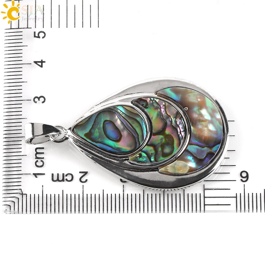 CSJA 3 Layers Water Drop Natural Raw Color Zealand Abalone Paua Shell Pendants Necklaces for Women Christmas Jewelry E468
