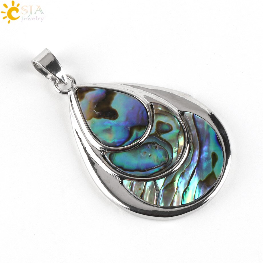 CSJA 3 Layers Water Drop Natural Raw Color Zealand Abalone Paua Shell Pendants Necklaces for Women Christmas Jewelry E468