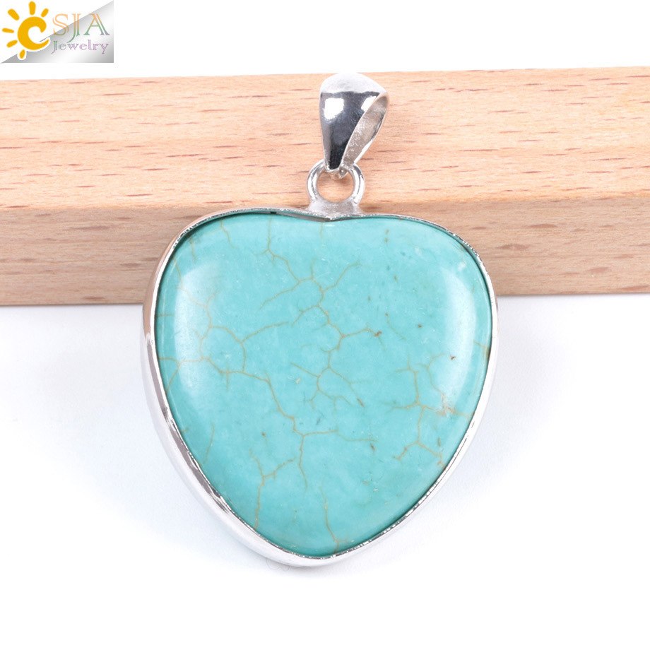 CSJA Healing Reiki Green Howlite Stone Bead Love Heart Necklaces Pendants Valentines Gifts Bohemian Chakra Charm Jewellery F046