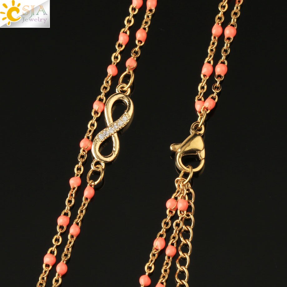 CSJA Infinity 8 Stainless Steel Necklaces for Women Gold Color Link Chain Jewelry Necklace Collier Femme 2021 Chaine Collar S682