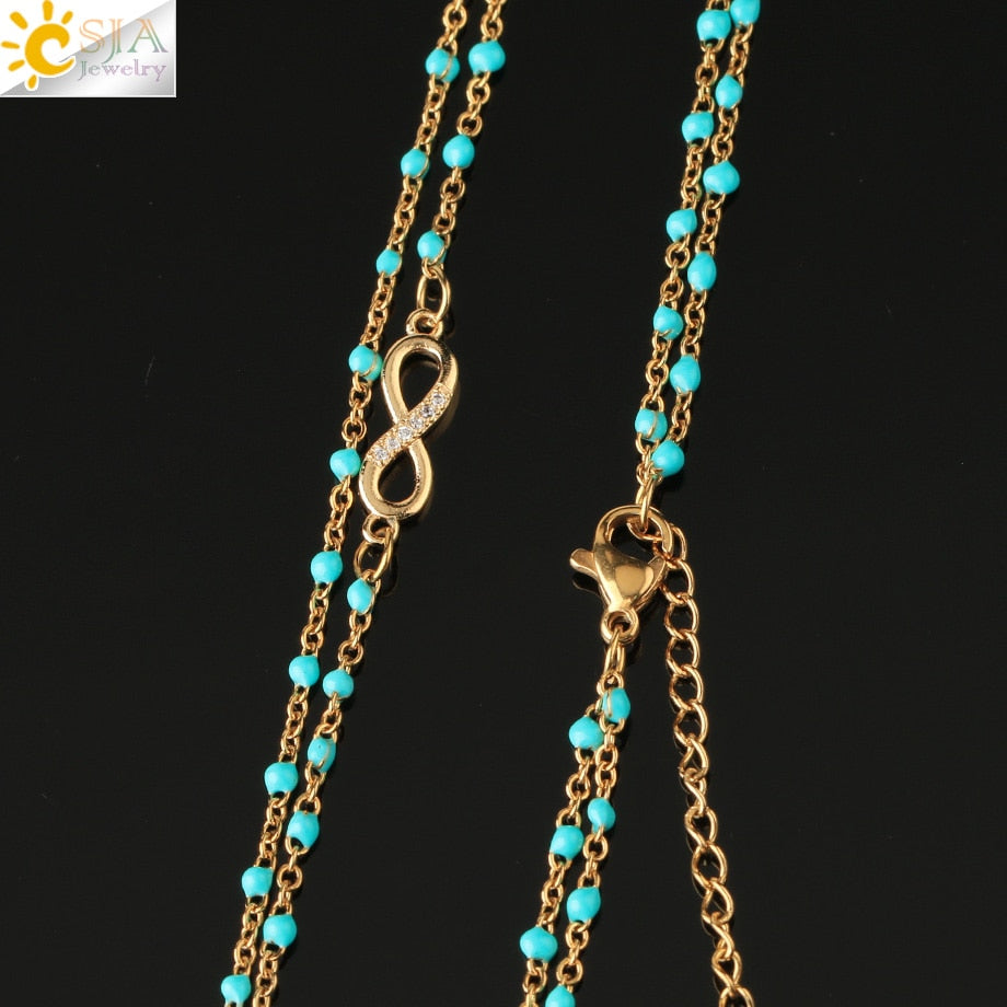 CSJA Infinity 8 Stainless Steel Necklaces for Women Gold Color Link Chain Jewelry Necklace Collier Femme 2021 Chaine Collar S682