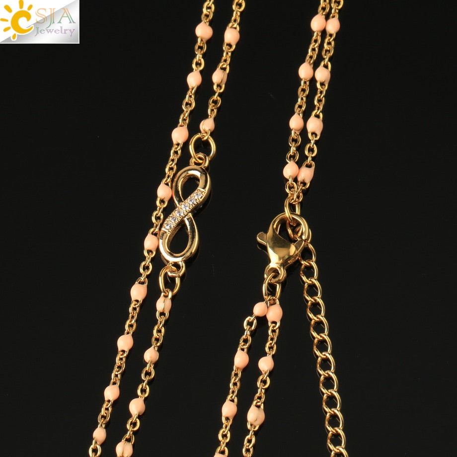 CSJA Infinity 8 Stainless Steel Necklaces for Women Gold Color Link Chain Jewelry Necklace Collier Femme 2021 Chaine Collar S682