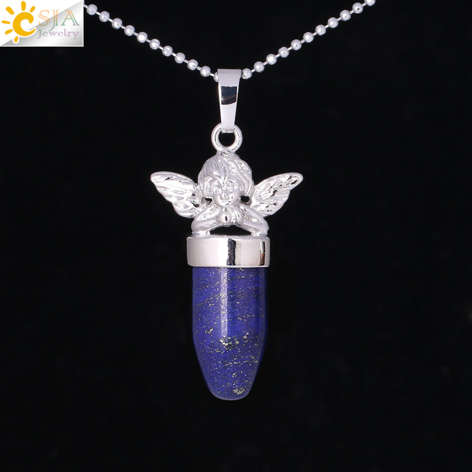 CSJA Little Angel Statement Necklace   Women Jewellery Bullet Shape Natural Stone Suspension Pendant Necklaces F361