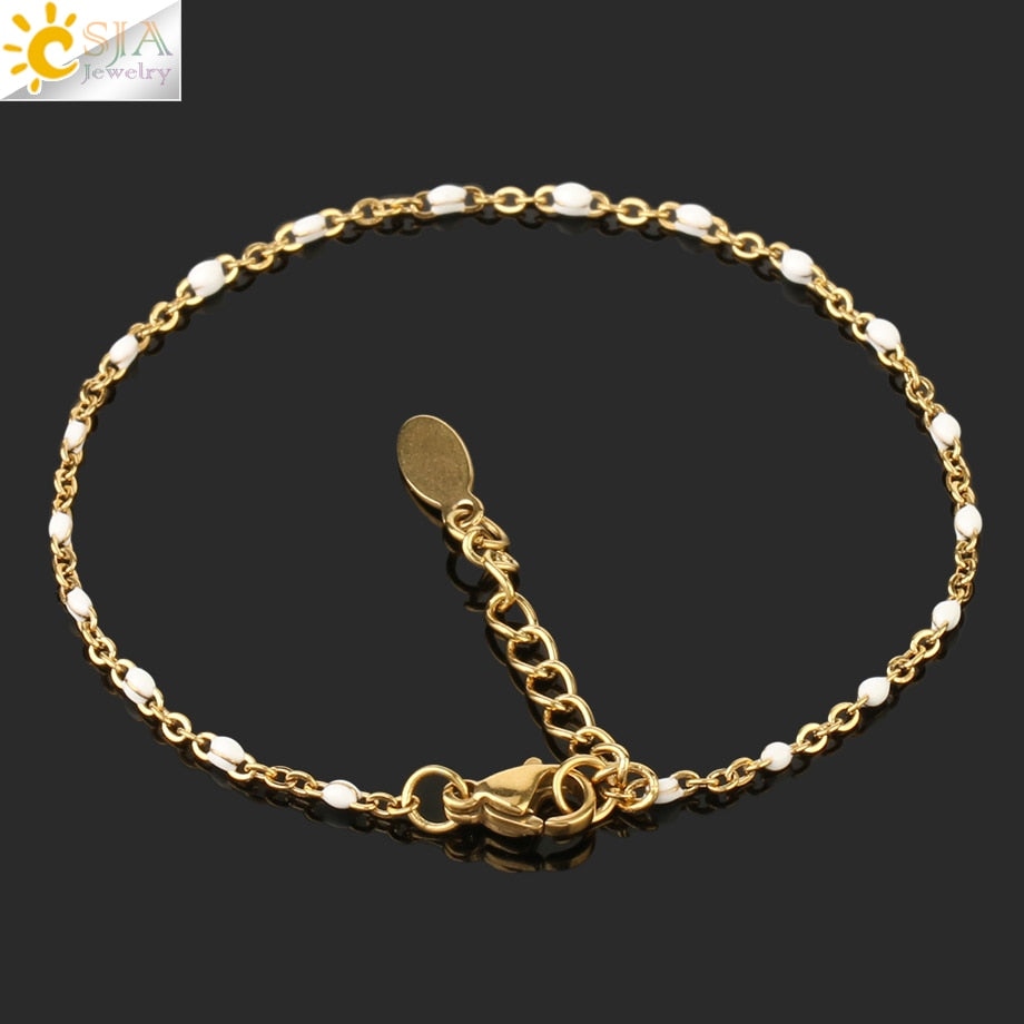 CSJA  Stainless Steel Bracelets for Woman Golden Color Link Chain Beads Ladies Bracelet Femme 2021 Jewelry Pulseira S570