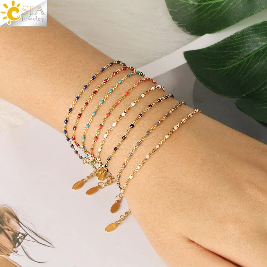 CSJA  Stainless Steel Bracelets for Woman Golden Color Link Chain Beads Ladies Bracelet Femme 2021 Jewelry Pulseira S570