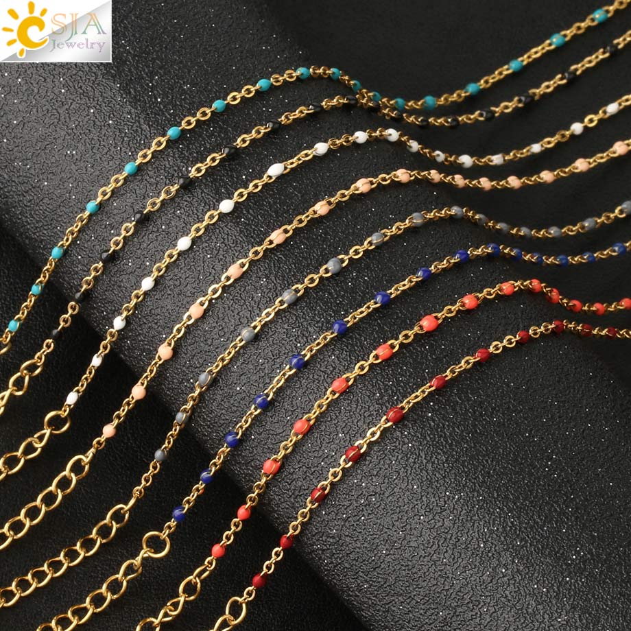 CSJA  Stainless Steel Bracelets for Woman Golden Color Link Chain Beads Ladies Bracelet Femme 2021 Jewelry Pulseira S570