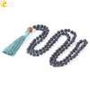 CSJA Natural Lava Rock Necklace 108 Mala Bead 6mm Knotted Long Tassel Necklaces Buddhist Vajra Bodhi Bohemian Style Jewelry F373