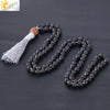 CSJA Natural Lava Rock Necklace 108 Mala Bead 6mm Knotted Long Tassel Necklaces Buddhist Vajra Bodhi Bohemian Style Jewelry F373
