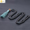 CSJA Natural Lava Rock Necklace 108 Mala Bead 6mm Knotted Long Tassel Necklaces Buddhist Vajra Bodhi Bohemian Style Jewelry F373