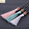 CSJA Natural Lava Rock Necklace 108 Mala Bead 6mm Knotted Long Tassel Necklaces Buddhist Vajra Bodhi Bohemian Style Jewelry F373
