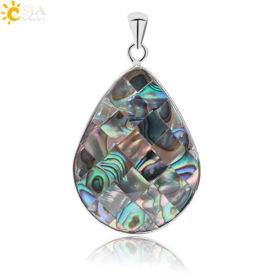 CSJA Natural Oyster Paua Sea Abalone Shell Necklaces Pendants Zealand Multicolor Water Tear Drop Bead Men Women Jewelry F029